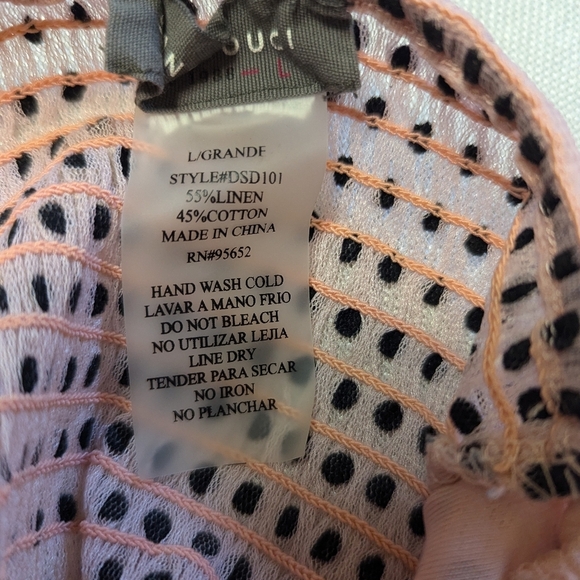 🟡 7. Cotton Linen Blend Soft Pink Polka Dot  Crop Top Sheer Sleeves - Picture 9 of 9